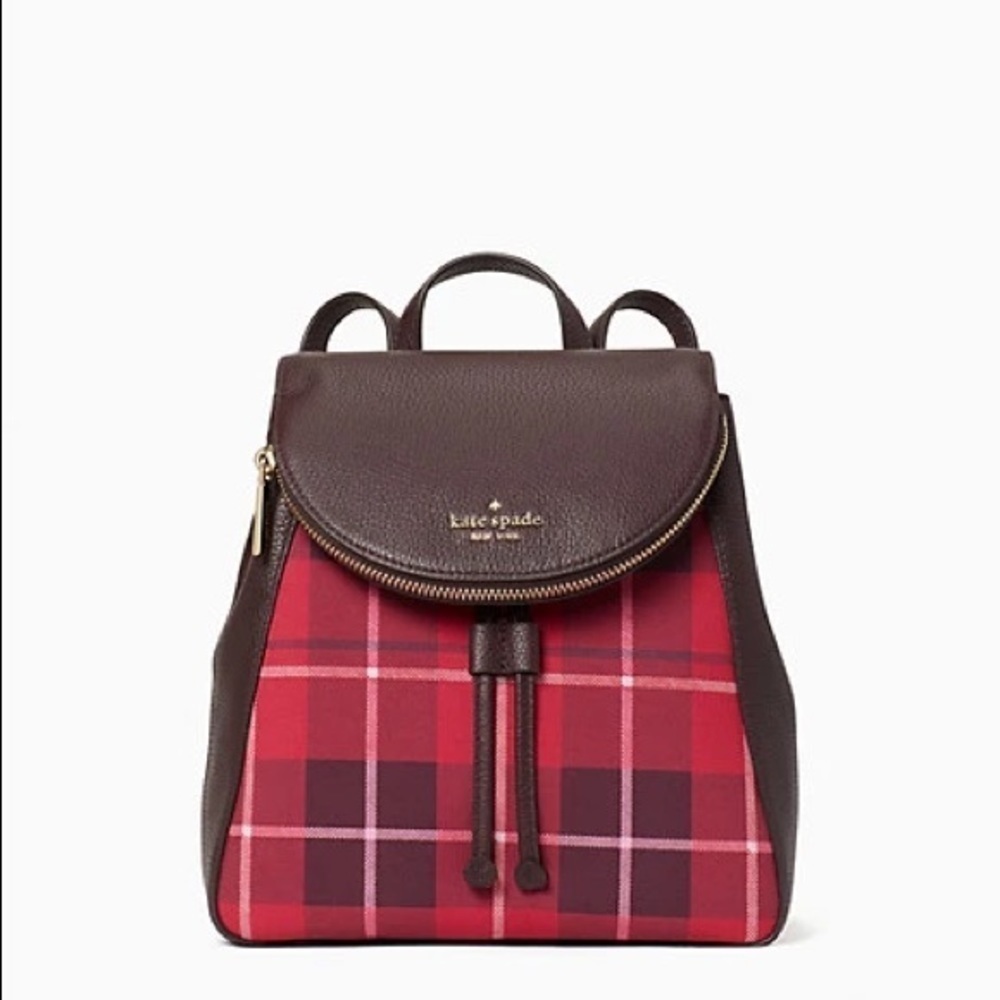 Kate spade leila plaid medium flap backpack
